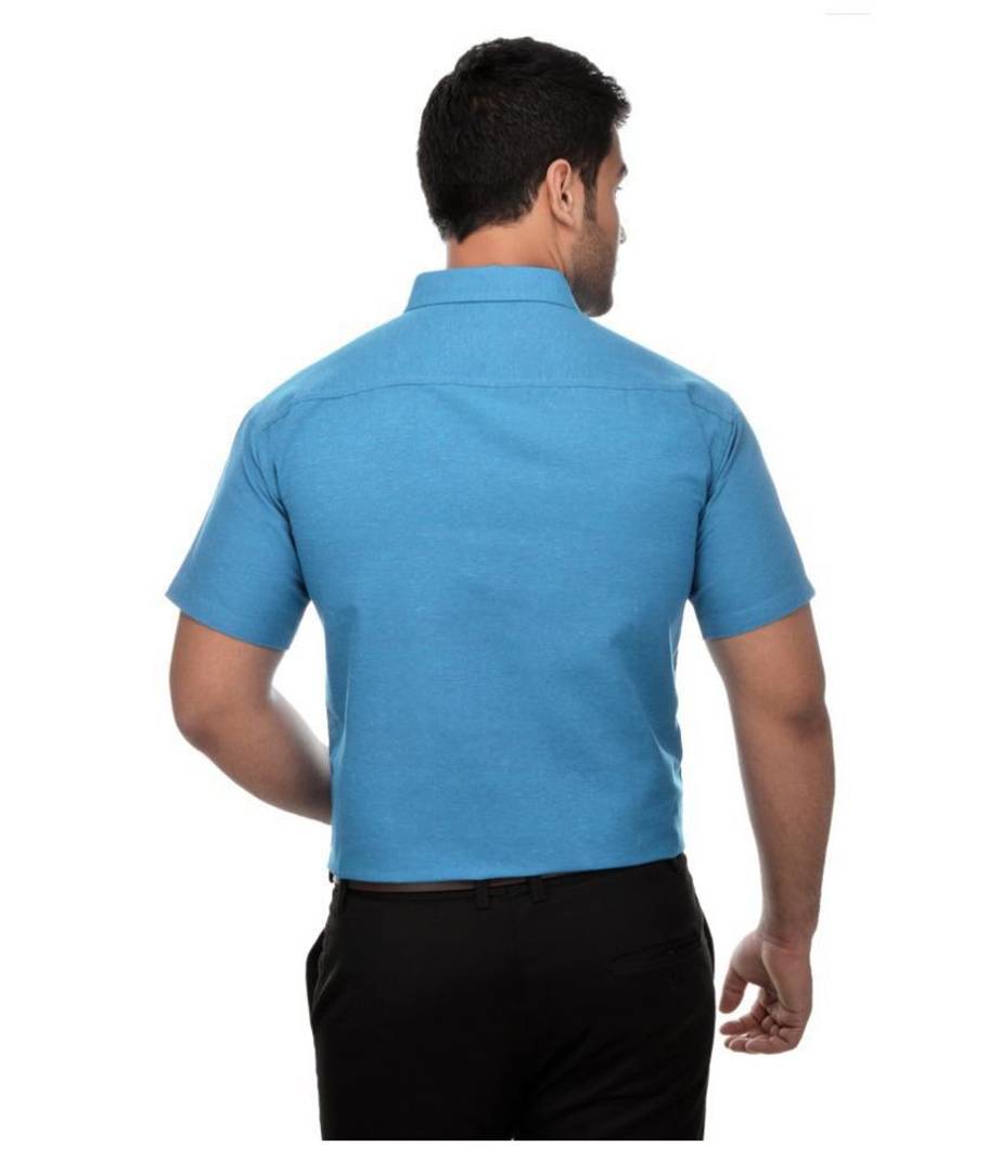 Men's Blue Khadi Cotton Solid Short Sleeves Regular Fit Casual Shirt